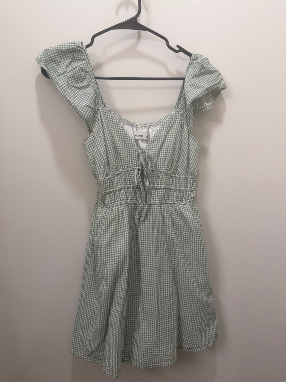 Hollister Mint Green Gingham Tie-Front Mini Dress